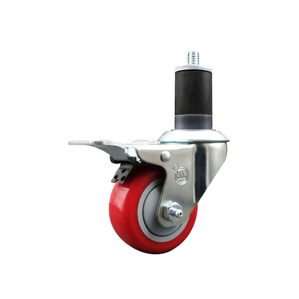 3'' Red Poly Swivel 1-5/8'' Expanding Stem Caster Total Lock Brake